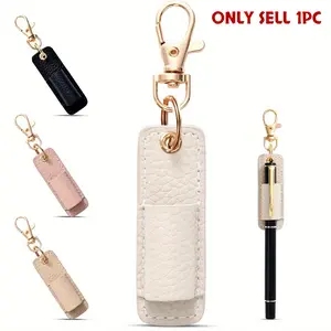 1pc portable faux leather pencil case with badge clip and metal buckle, multifunctional pen protector, keychain, or lanyard accessory organizer, Pencil Holder