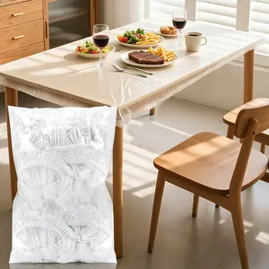 10PCS Disposable Plastic Table Cover ,Clear Elastic Edge Tablecloth Protector, Waterproof for Dining, Parties, Picnics, Camping, Easy Cleanup for Round or Rectangle Tables
