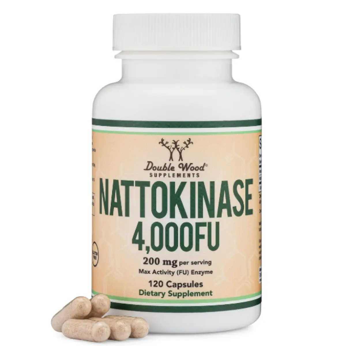 Double Wood Nattokinase Dietary Supplement - 4,000 FU Servings, 120 Vegetarian Capsules, Natural Japanese Natto-Derived Systemic Enzymes for Cardio & Circulation Support, Cardio Support
