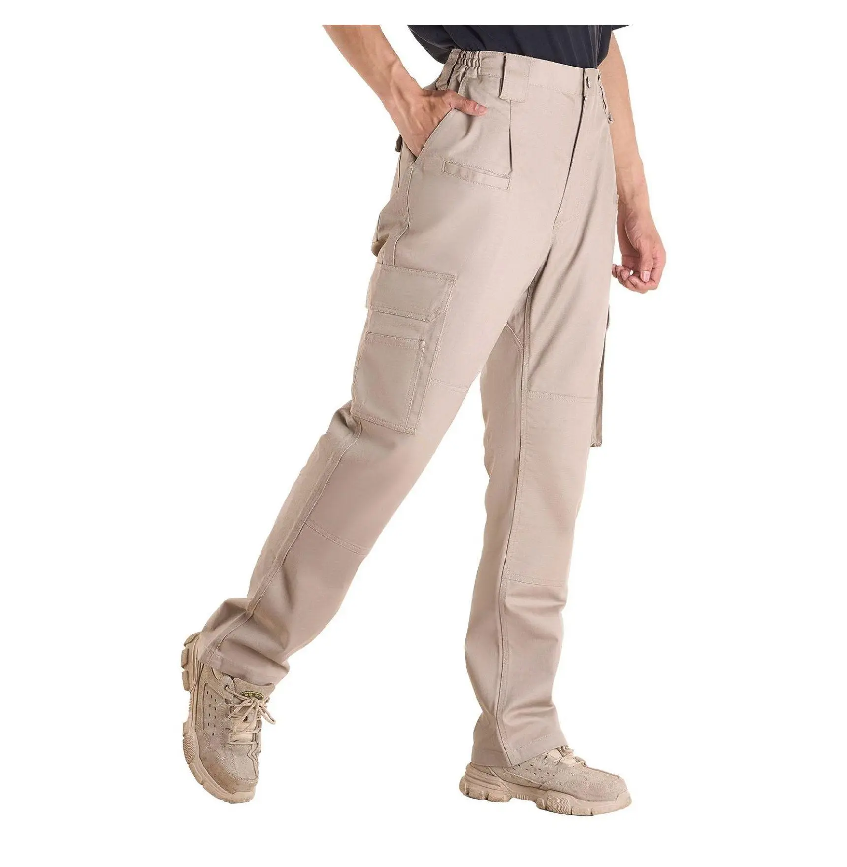 FR Cargo Pants Men Welding Workwear, 9oz 100% Cotton Flame Resistant, Elastic Waist, Multi-Pockets, Reinforced, Tear-Proof, Khaki, XXL XXL Size