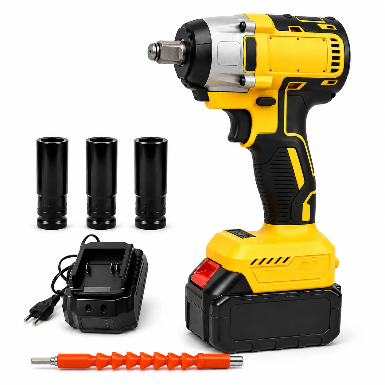 21V Cordless Brushless High Torque Impact Wrench (Cordless Tools), 1/2-in 500Nm Electric Impact Gun with 1 Battery, Charger, Sockets, Infinitely Variable Speed, Reverse Auto-Stop - DIY Power Tools for Car Lug Nuts, Mechanics' Repair Equipment