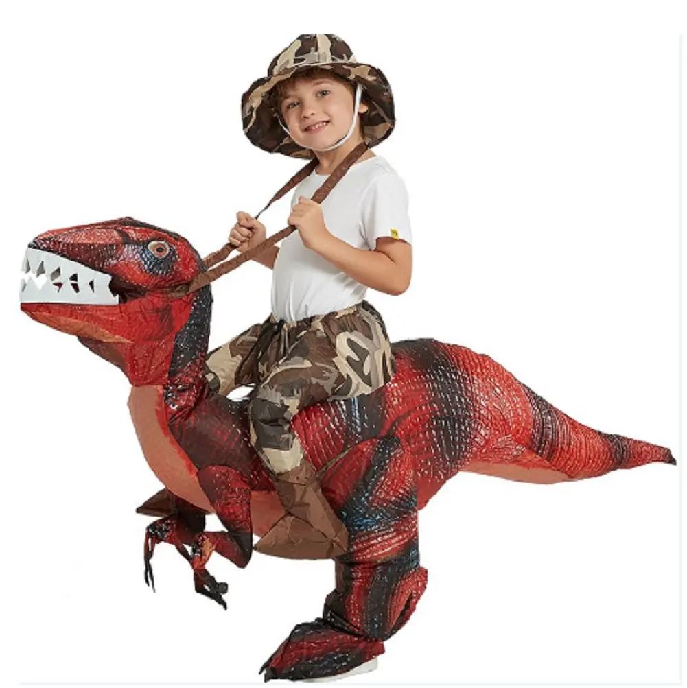 Red Inflatable Velociraptor - Ride-On Dinosaur - Costume - Smaller Size