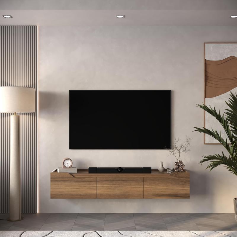 Atelier Mobili Walnut Floating TV Stand for 75 Inch TVs - Modern Entertainment Center with Cable Management for Living Room