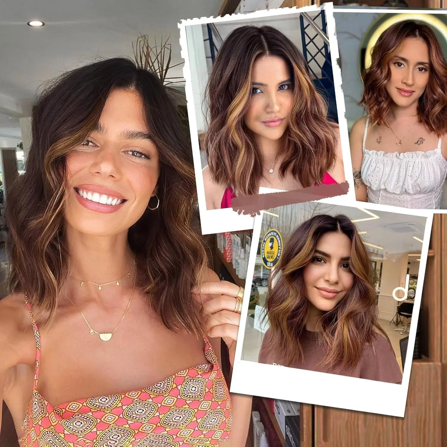 Dark Brown with Highlights Short Wavy Bob Glueless Synthetic  display picture 1