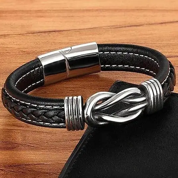 To My Son Infinity Knot Bracelet - Leather & Stainless Steel Inspirational Gift from Mom for Birthday