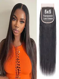 5x5 HD Lace Closure Straight Human Hair 12A Brazilian Virgin 100% Human Hair Closure  5x5 Closure Pre Plucked Small Single Knots Natural Black Color