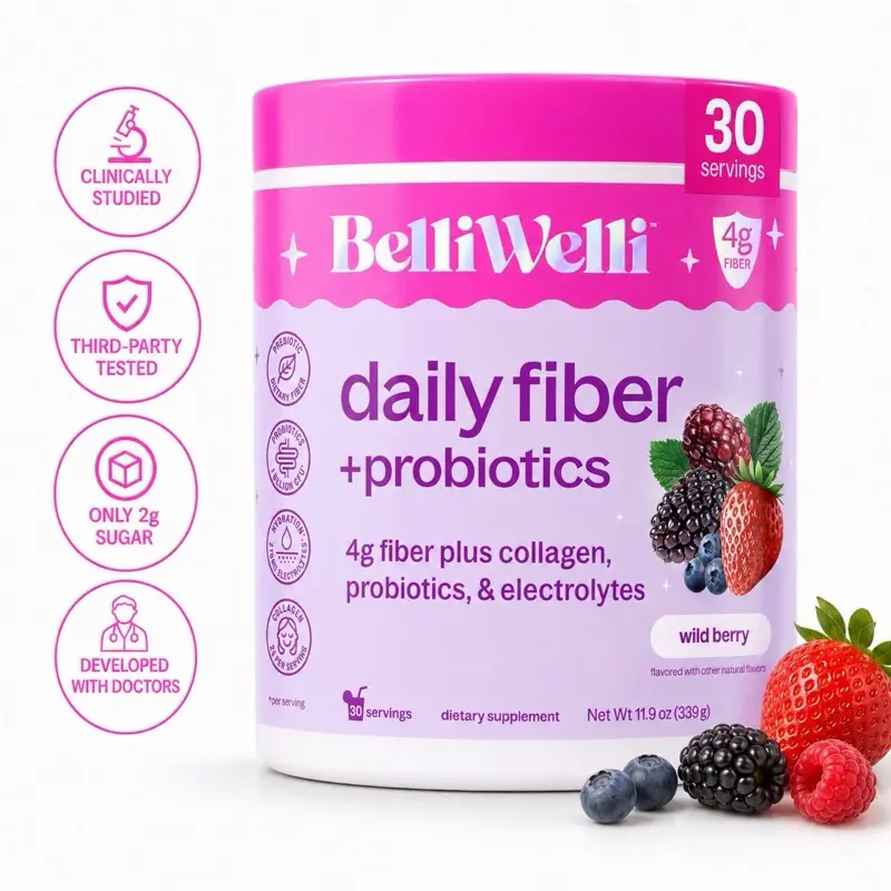 BelliWelli Daily Fiber + Probiotics - Wild Berry - 30 day