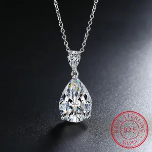 14K White Gold 2 Carat Pear Teardrop Cut D Color Moissanite Diamond Necklace With Certificate
