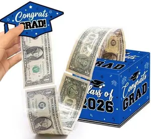 2026 Graduation Money Box for Cash Gift, Funny Graduation Gifts for Boys Girls High School College, Surprise Money Holder for Grads with Pull Out Card and 100Pcs Plastic Bags (Blue,red,bla）)