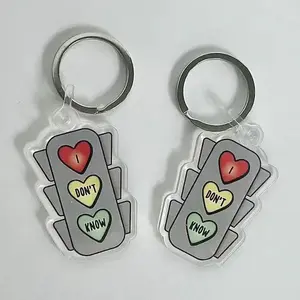 Traffic Light Acrylic Keychain - Heart Design with "DON'T KNOW" Text, Keyring Attachment, Gray Color