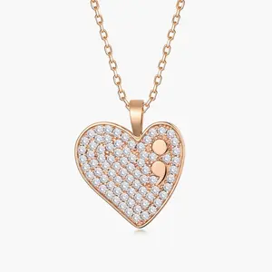 Semicolon Necklace Jewelry with Heart Pendant and Chain