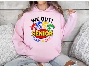We Out Senior Class of 2026 Sweatshirt - Hoodie, Funny UNO CardInspired Graduation Hoodie For Seniors, Gift for Classmates, Fall Senior Outfit, Graduation Gift