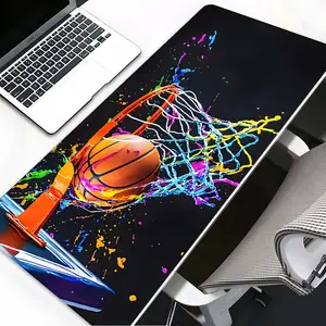 Basketball Sports Style Extended Gaming Desk Mat, Sports Trendy Cool Desktop Decoration Protection mouse pad Non-Slip Lock Edge Multi-Sized Pad, Suitable For Laptop Desktop Gaming Work Home, Ideal Sports Trendy Cool Gift For Family And Friends