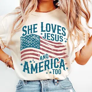 Vintage She Loves Jesus And America Too T-Shirt, Independence Day T-Shirt, Christian, 4th Of July, America, USA Flag, Gift For Men, Women, Trendy Top	