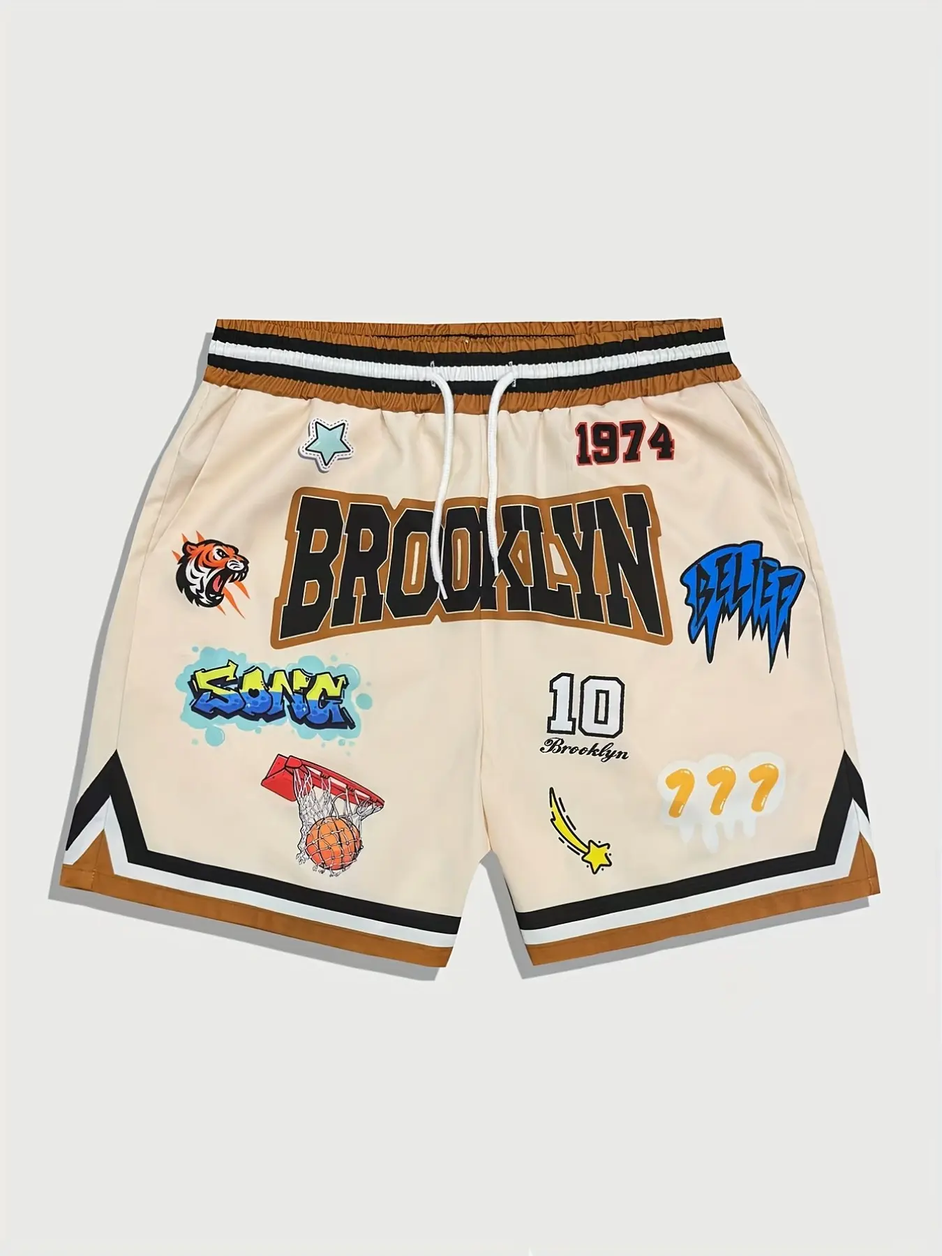 Striped Letter Print Wide Leg Drawstring Basketball Shorts, Graphic Print Shorts, Outdoor Workout Shorts, Athletic Shorts, Sporty Shorts, Campus Style, Perfect for Outdoor Activities, Youth Wear, Fitted Design, Shorts Sportswear