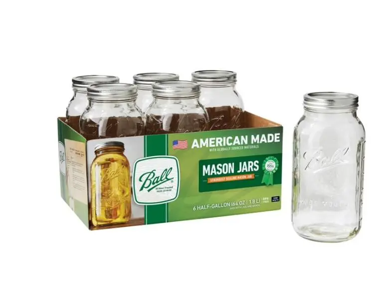 Ball Glass Mason Jar W/Lid & Band, Wide Mouth, 64 Ounces, 6 Count