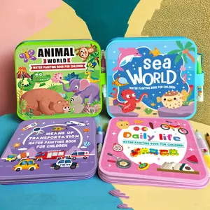 Hatwoo 4 pack Magic Water Book With Pen (Random Color), Educational Magic Water Coloring Book, Reusable Watercolor Painting Book for Kids, Christmas Gift