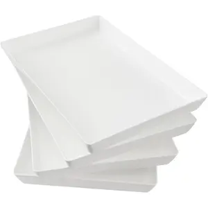 US Acrylic White Plastic Serving Trays (Set of 4) 15" x 10"| Large Unbreakable Reusable Rectangular Party Platters| Serve Appetizers, Fruit, Veggies, & Desserts| BPA-Free & Made in USA