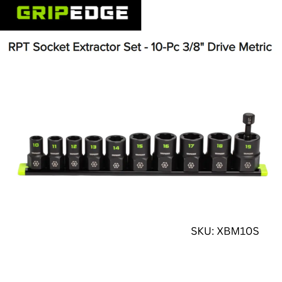 Gripedge RPT Socket Extractor Set - 10-Pc, 3/8" Drive Metric Socket Kit