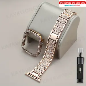 KAYKWONG'S 2 in 1 Set, include 1 Count Starry Sky Rhinestone Metal Band with 1 Imitation Diamond Cas, Compatible with iWatch Series 11/10/9/8/7/6/5/4/3/2/1/se, Fit for 38mm/40mm/41mm/44mm/45mm/46mm/49mm, Fashionable Luxury Design, Smart Watch Accessories