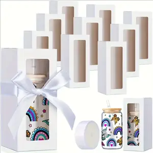 Clear Window Sublimation Gift Boxes, 8-Pack with Ribbons, Perfect for Weddings & Events, Fits 12oz-20oz Glasses, Easy Install, Themed Gift Box