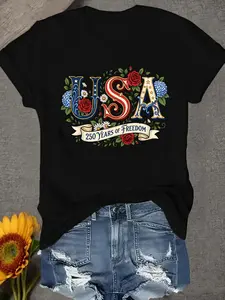 Plus Size - Plus Size - Women'S Plus Size T-Shirt, Casual Round Neck Sweater with a 250-Year Design, Soft And Comfortable