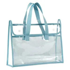 Waterproof Blue Clear PVC Storage Tote Bag - Functional Luggage for Shopping and Organizing