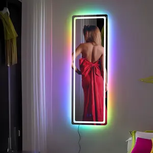 Full Length Makeup Mirror with LED Lighting, Ultra-HD Glass, Wall Mounted, RGB Color Changing, Dimmable Brightness, 42.5"x14.4" Inch, Water Resistant, Smart Touch Sensors, Home Decor, Dorm Room, Bedroom, Bathroom