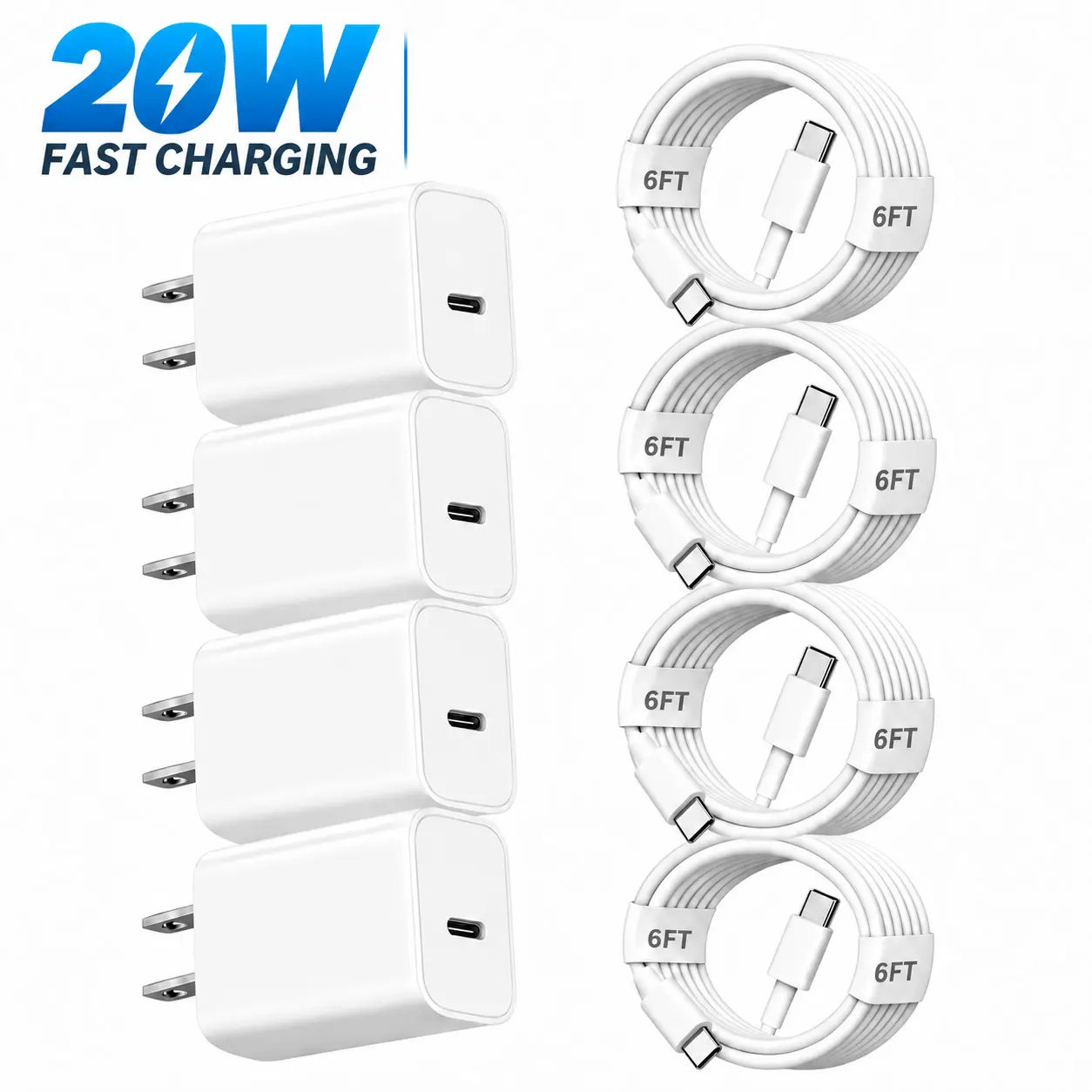 20W USB C Fast Charger, Type C Charger Block with 6FT USB C to USB C Cable, PD Fast Charging Wall Adapter for iPhone 18/17/16/15 Pro Max, iPad Pro Air Mini, Samsung Galaxy, Pixel, Cell Phone Travel Charger Kit