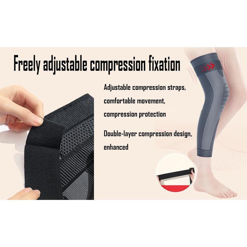 High-Elasticity Unisex Extended-Length Wrap Knee Brace Breathable Knit Support Sleeve with Artemisia Warmth for Sports Running Adjustable Compression Strap for Basketball Hiking Joint Pain Relief Non-Slip Knee Pad Pressurized Knee Pad