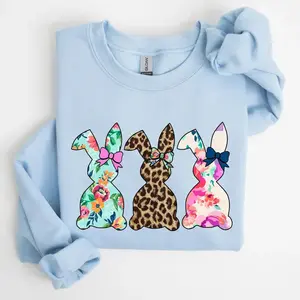 Retro Easter Rabbits, Floral, Leopard, Bunnies Sweatshirt & Tshirt, Women's Crew Neck, Crewneck