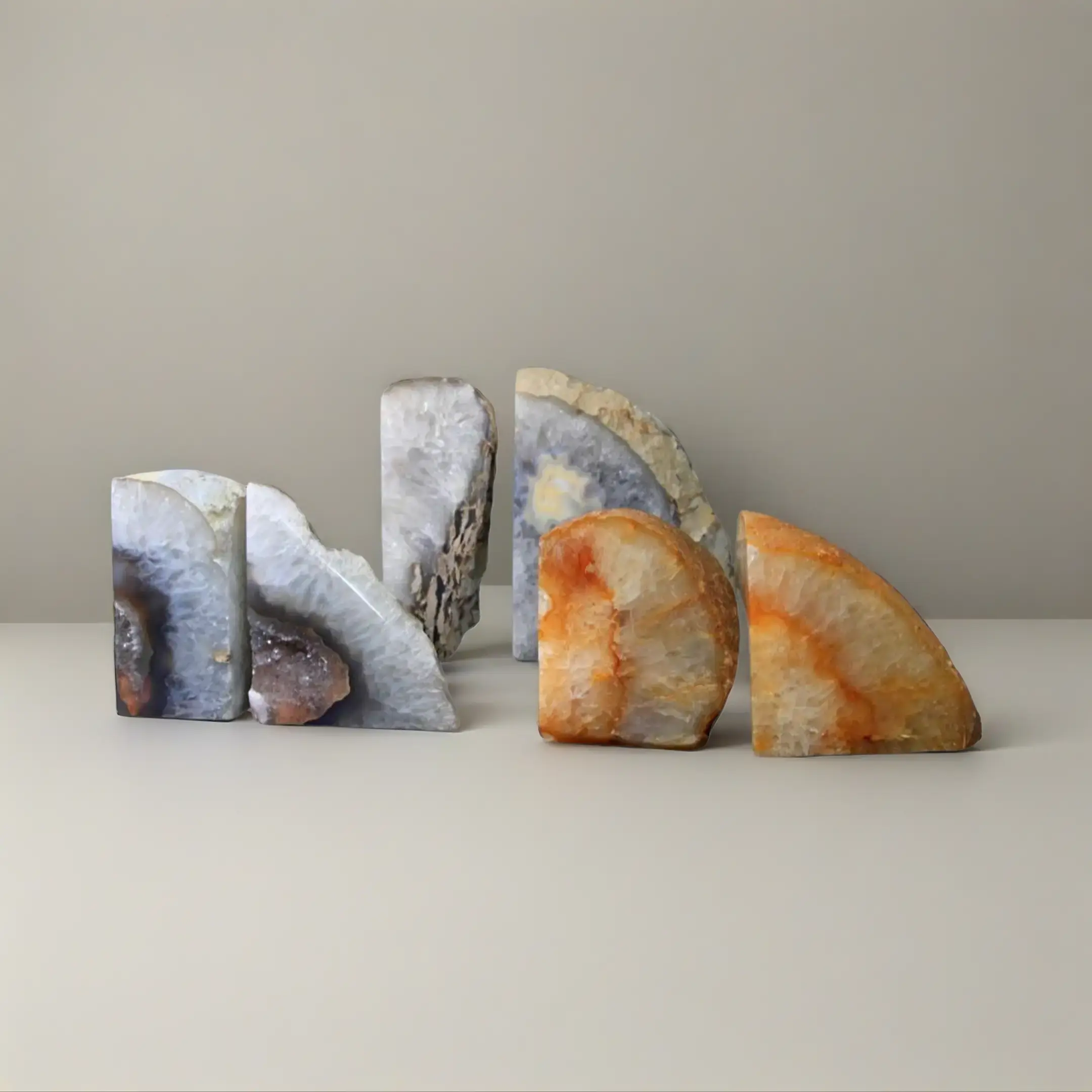 Natural Agate Bookends Set – Polished Crystal Stone Book Holder | Heavy Decorative Home & Office Decor, Made in Brazil