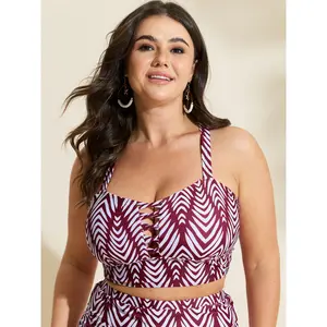 BLOOMCHIC Womens Plus Size Bikini Top [M-6X] with Geometric Print Cut-Out Ties 2026 Summer Vibes（Only Top） Swimweek