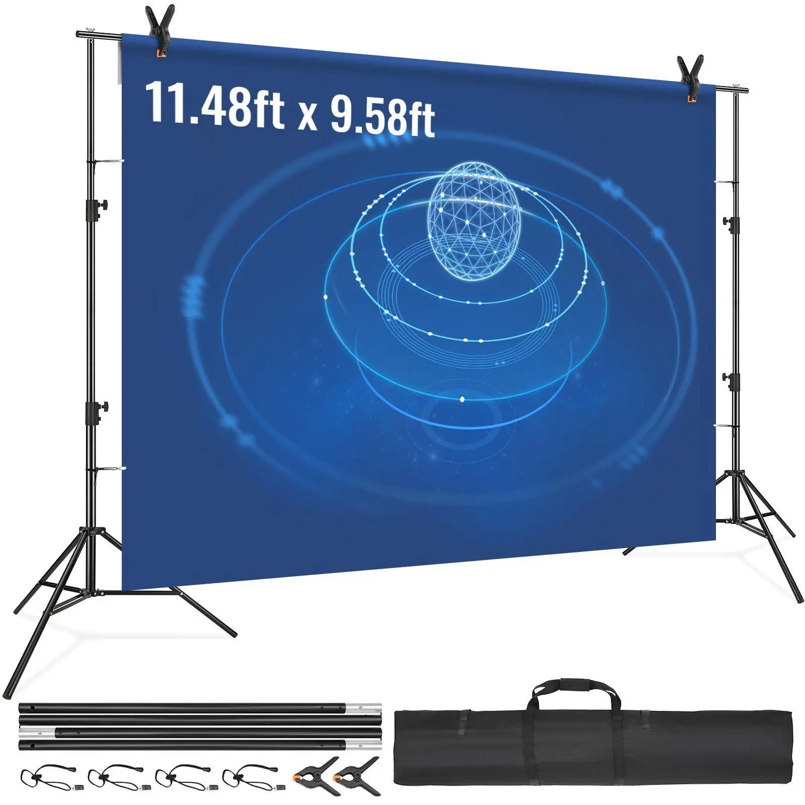 VEVOR Heavy Duty Photography Backdrop Stand (11.5x9.6ft) - Adjustable Tripod Backdrop Frame with Telescoping Bars, 6 Clamps, Carry Bag, Stability, Height Range, Portable Support for DIY Photo Booth, Filming, Tripod Stand