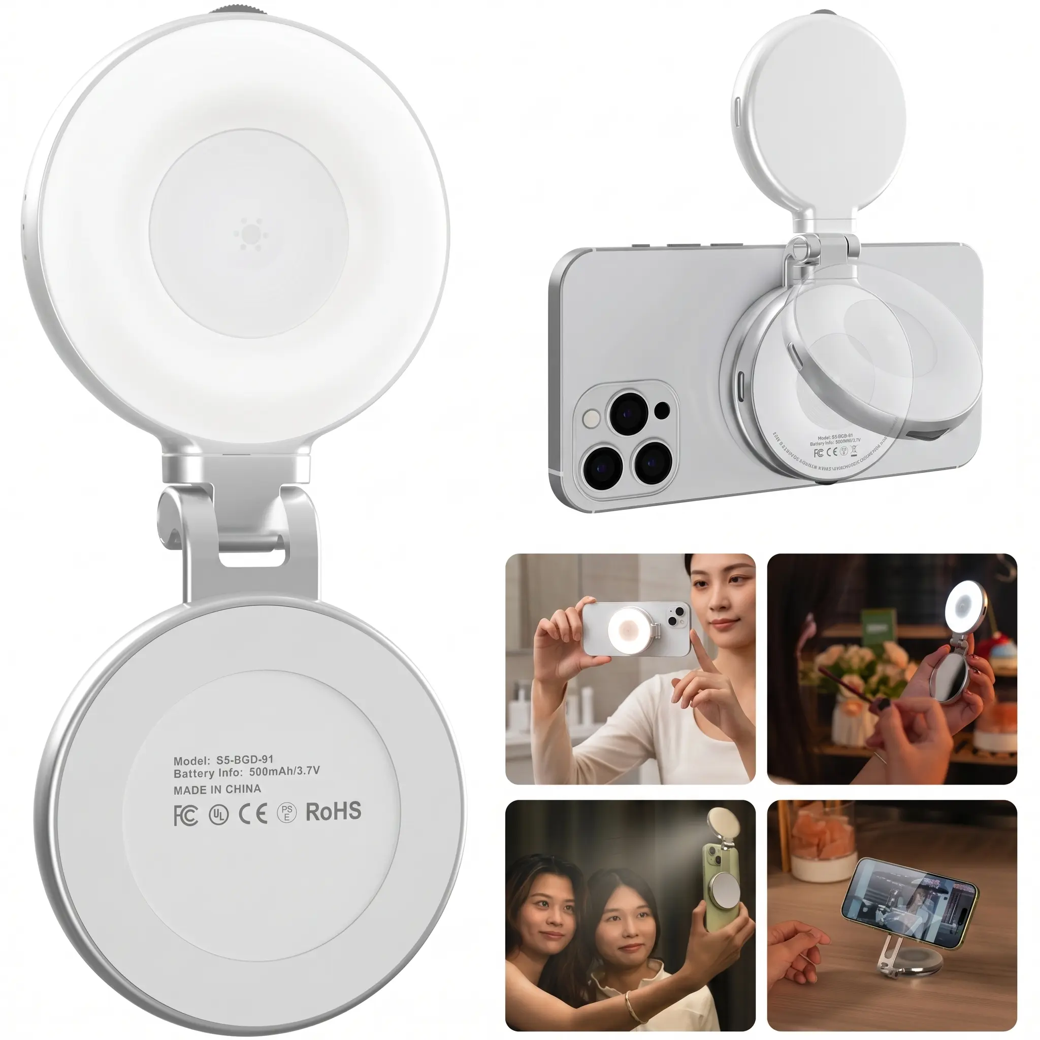 Myriad Stars C03 Magnetic Selfie Fill Light for iPhone Magsafe Phone | CRI97 360° LED Selfie Ring Fill Light with Mirror, Suitable for Selfie/Photography/TikTok/Zoom Call/Video Conferencing/YouTube