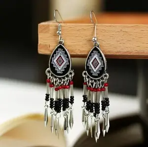 Boho Tribal Beaded Dangle Earrings for Women – Handmade Ethnic Gypsy Style Festival Jewelry with Colorful Beads and Tassels – Vintage Statement Earrings for Party, Gifts, Everyday Wear, Hippie, Western, Native American Inspired Fashion Accessories