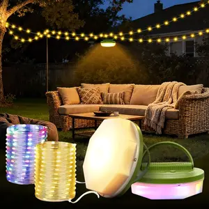 USB Rechargeable Camping String Lights, Waterproof Portable Outdoor String Lights, 4 Dimming Modes, USB Charging, Fast Fold, Garden Camp Yard Tent