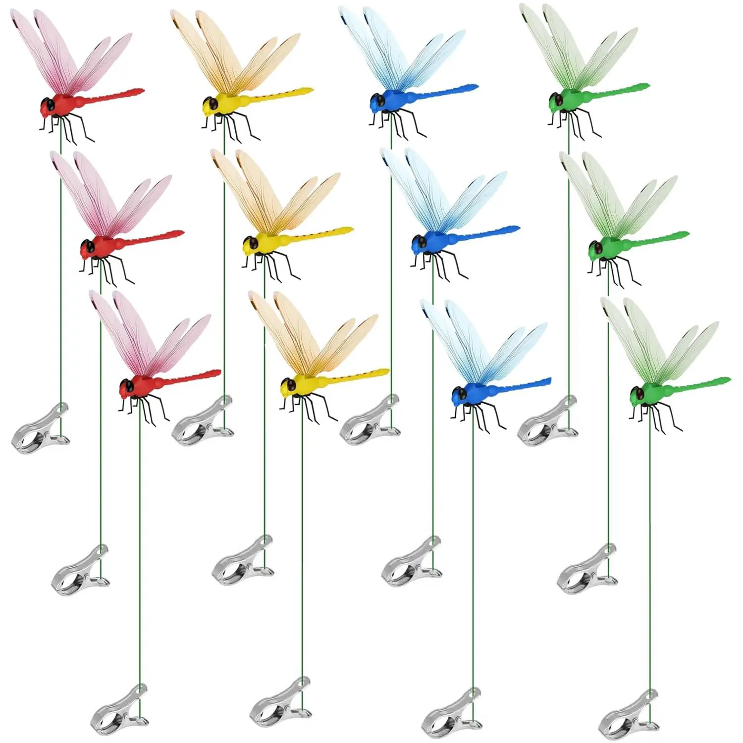 12 Pack Dragonfly Rod-Clip,Fake Dragonflies, 3D Fake Dragonfly Rod-Clips Outdoor Simulation,Humming Bird Stakes Fake, Plastics Dragonfly for Garden Stakes Decor Yard Ornaments for Hat,Fly Scare Devices for Indoor Outdoor，teacher appreciation gifts