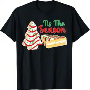 Little Tis The Season Christmas Tree Cakes Xmas Pajamas T-Shirt   Letter Graphic T Shirts Mens Womens Unisex Graphic