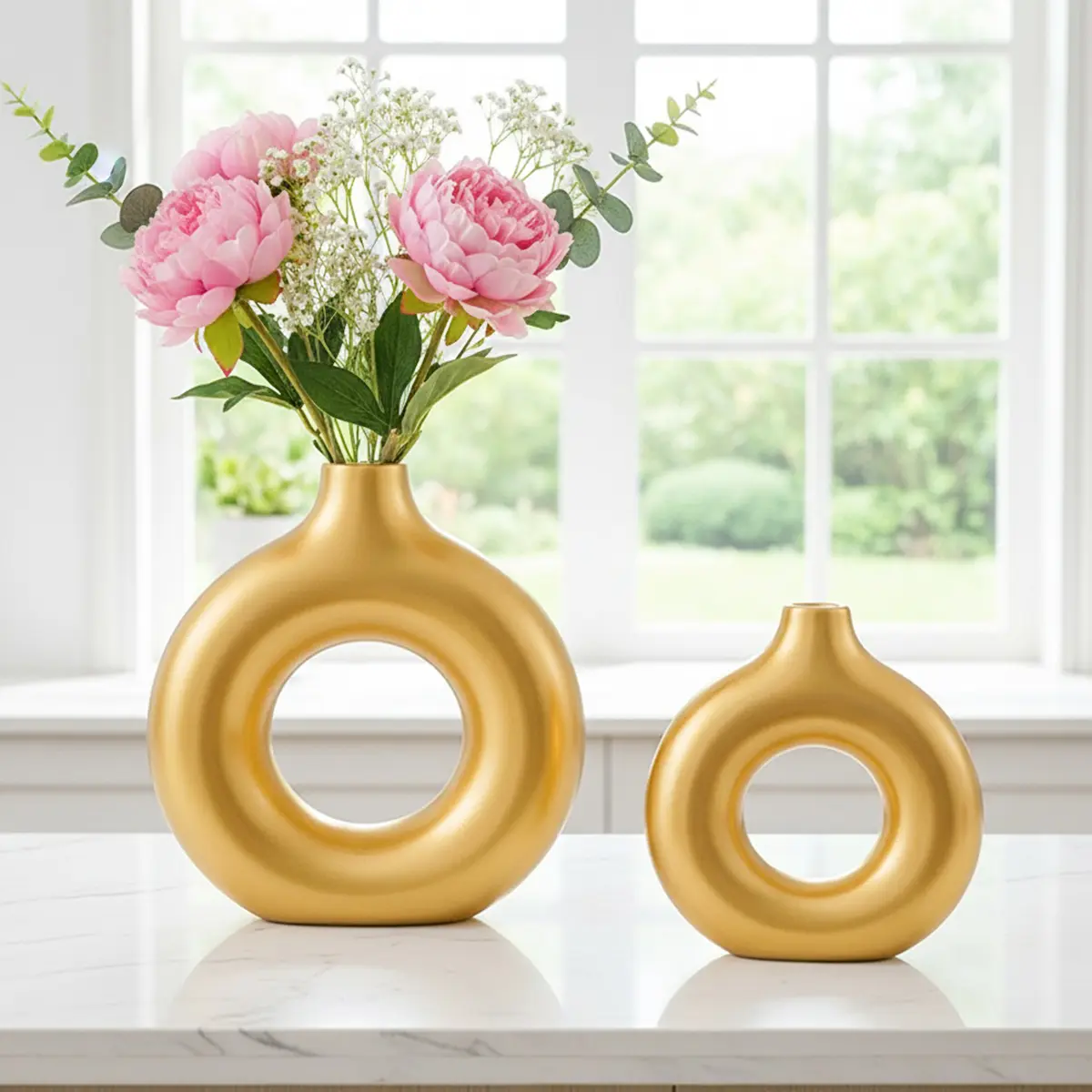 Modern Simple O-Shaped Decorative Vase, Modern Plant Vase, Resin Material Home Decoration, Perfect for Living Room, Study, Dining Room, Dining Table Centerpiece, Weddings, Parties, Flowers