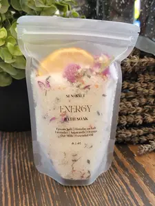ENERGY Bath Soak - Lavender & Oat Bath Salts in Clear Plastic Packaging for Body Care and Cleansing