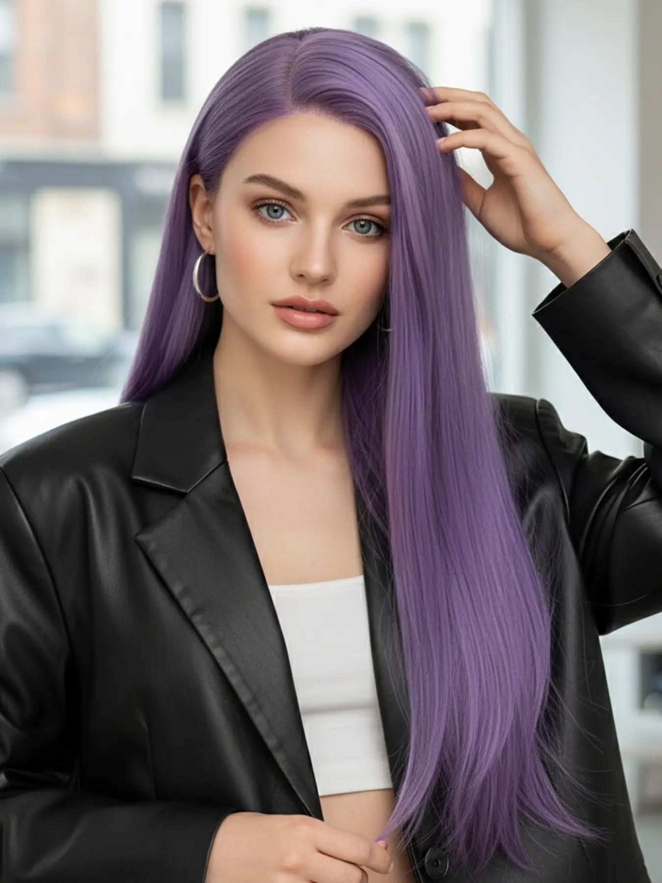 Purple Long Straight Wig Synthetic Wigs 13x4 Lace Natural Hairline 26 Inch Heat Resistant, Daily Use, Role Play, High Temperature Resistance, Glueless Wig