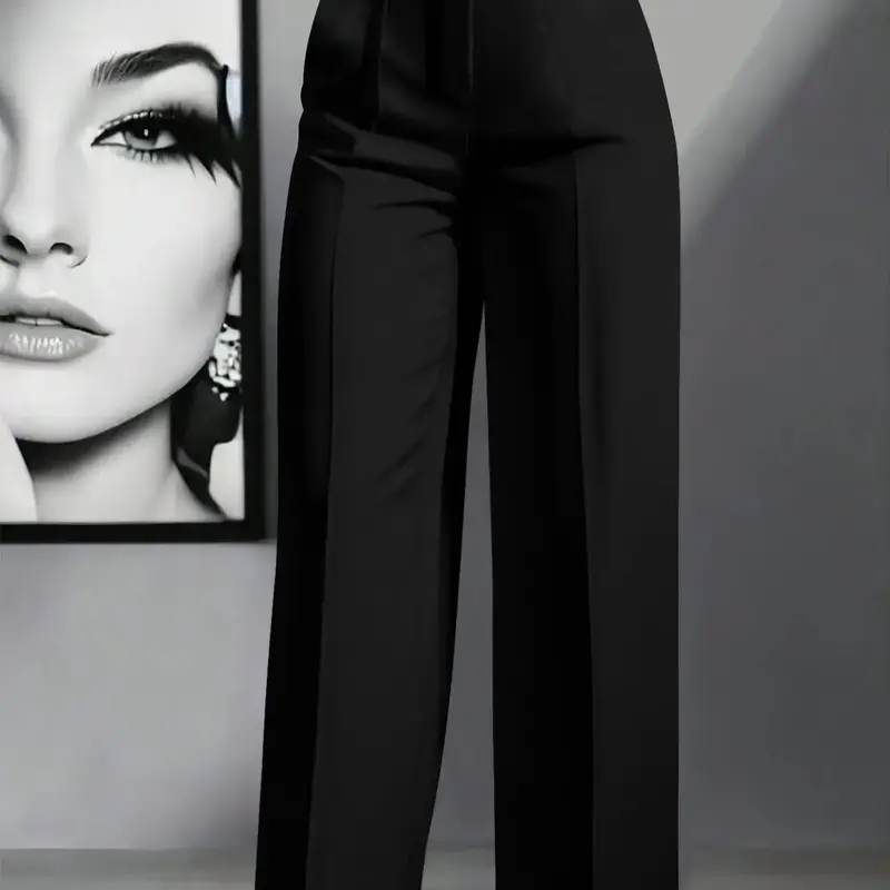 Women's High Waisted Slimming Straight Leg Pants, Casual High Rise Elastic Waisted Zipper Drop Crotch Leisure Trousers, Fitted All Seasons Fashion, Casual Plain Trousers