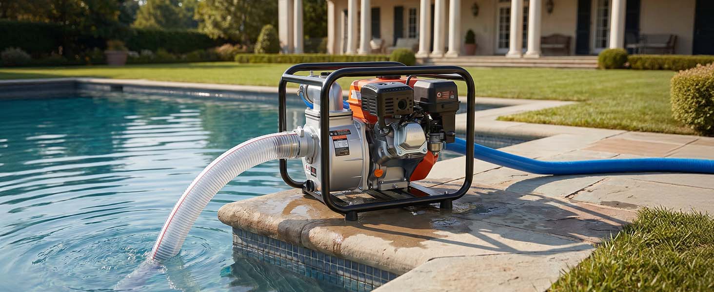 【Summerfinds】VEVOR 3-in Gas Powered Semi-Trash Water Transfer Pump, 7 HP Power, 264 GPM, Cast Iron Impeller, Heavy Duty Frame, 25 ft Discharge Hose, Anti-Vibration Pads, for Ponds, Drainage, Floodwater