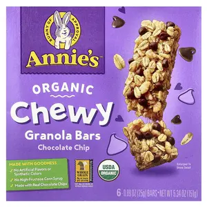 Annie's Homegrown Organic Chewy Granola Bars, Chocolate Chip, 6 Bars, 0.89 oz (25 g) Each