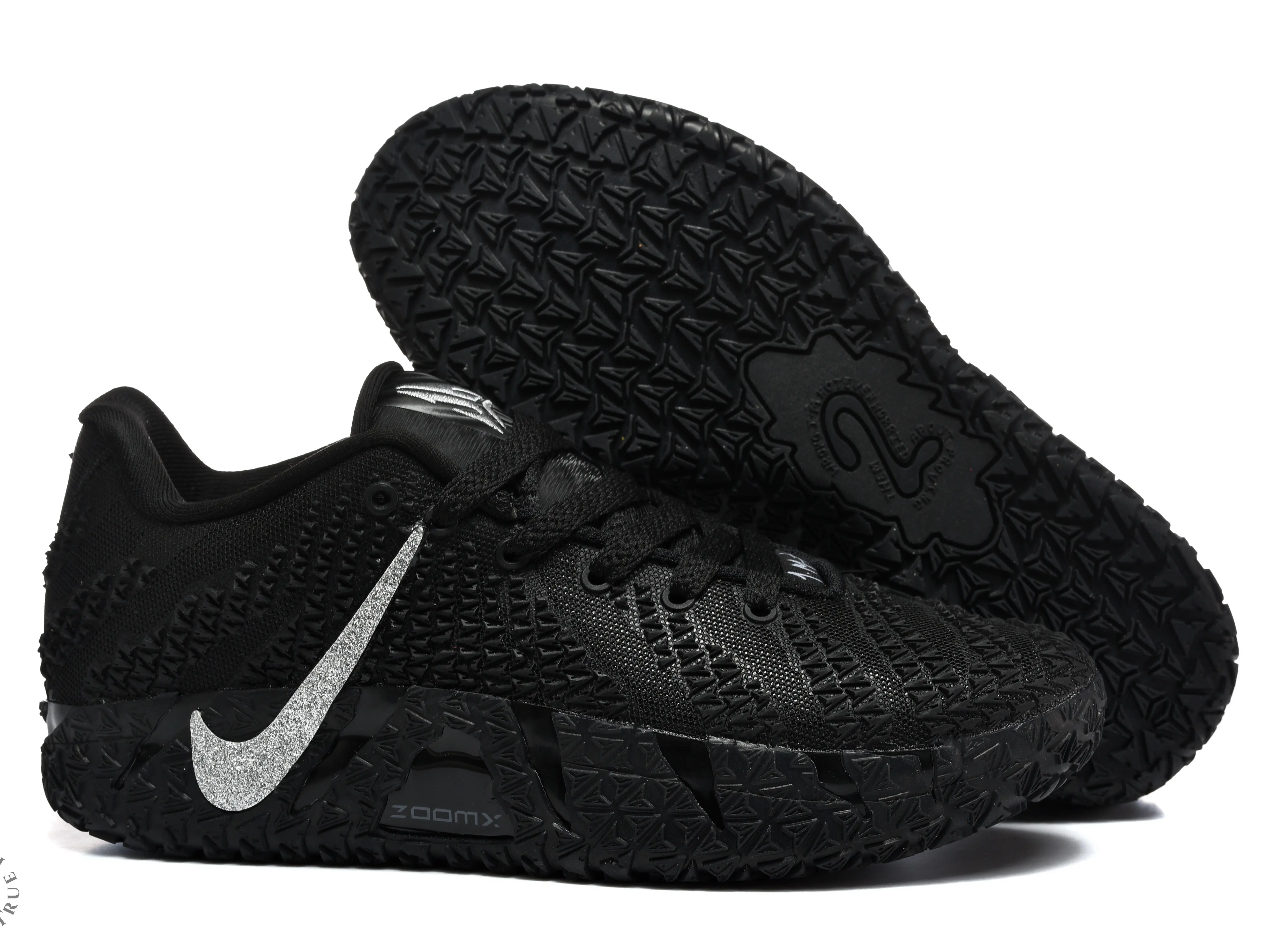 Pure Black Silver Accent Knitted Low Top Basketball Sneakers | Premium Jacquard Mesh Upper & Shock-absorbing Inner Sole | Fit Basketball Training Daily Outdoor Trips | Unisex for Both Men and Women