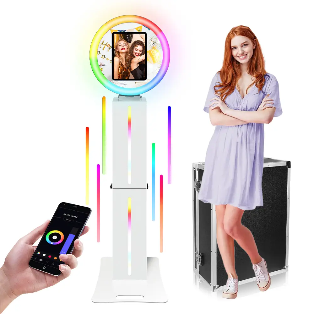 LED photo booth for iPad, perfect for parties, with adjustable RGB colors.