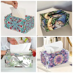 1pc DIY Diamond Art Wooden Tissue Boxes Kit, Wood Material Crystal Rhinestone Diamond Painting Tissue Holder for Home Office Restaurant Decoration, Gifts for Friends and Family, Suitable for Birthday, Valentine's Day, Christmas, New Year Holiday Party