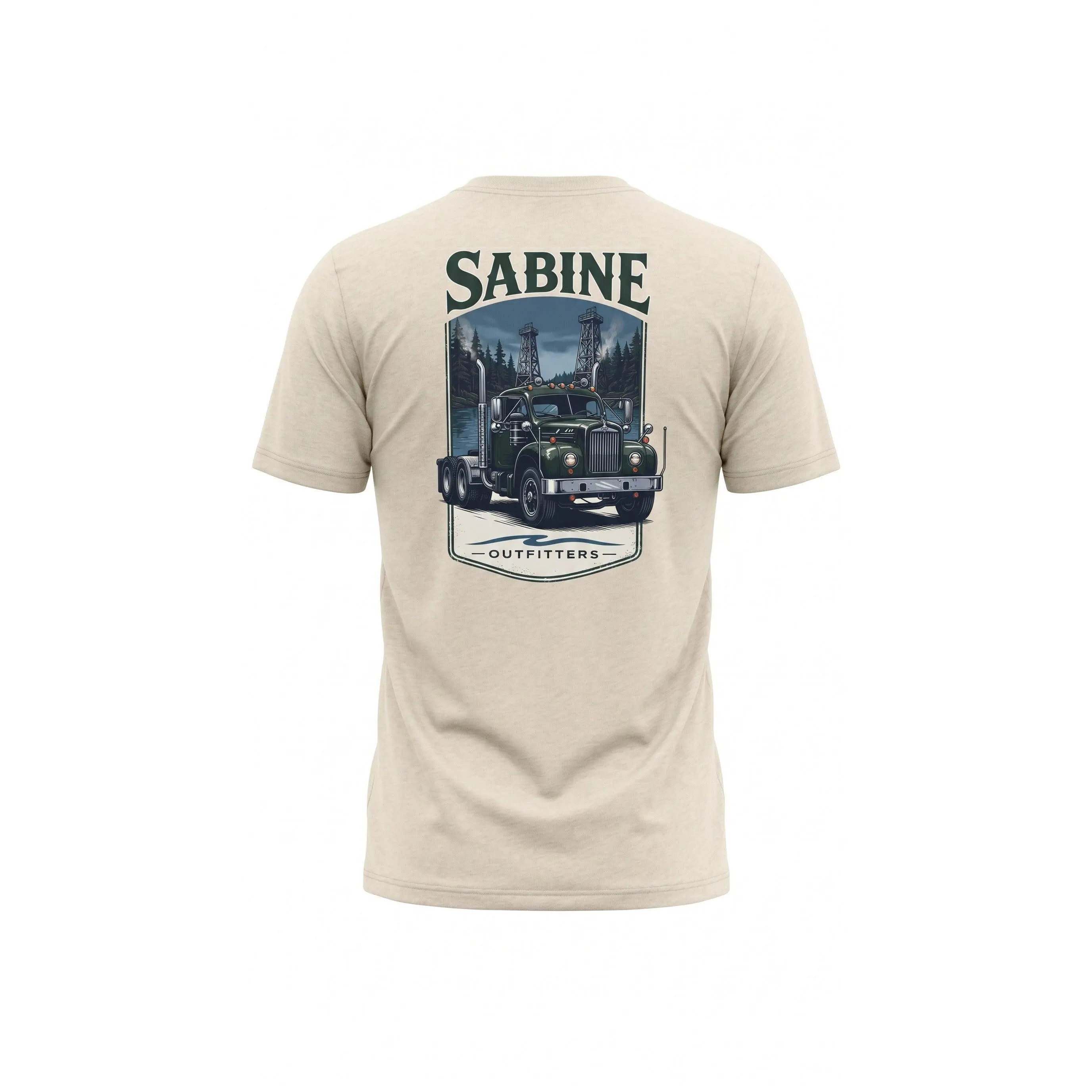 Sabine Outfitters Menswear Men's Short-Sleeve Round Neck Casual Papa's Mack Truck T-Shirt - Heather Cream, Cotton-Polyester Fabric, Front Logo, True-to-Size Fit, Wash-Safe Design