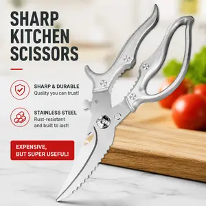 Professional Grade Kitchen Scissors, Heavy Duty Stainless Steel Poultry Shears, Effortlessly Cut Chicken Bones, Meat, Fish & Vegetables, Rust-Proof, The Must-Have Kitchen Essential